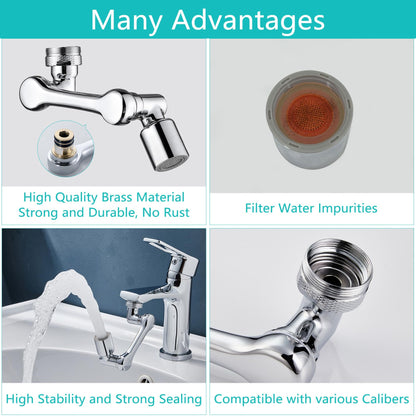 1080°Swivel Faucet Extender, Sink Water Faucet Aerator Extension in Brass, Swivel Robotic Arm Bathroom Faucet Extender, Kitchen Rotating Extension Filter with 2 Mode Splash