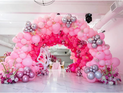NISOCY Pink Balloons Garland Arch Kit - 124pcs Hot Pink Metallic Balloons for Valentine's Day & Birthday Decor