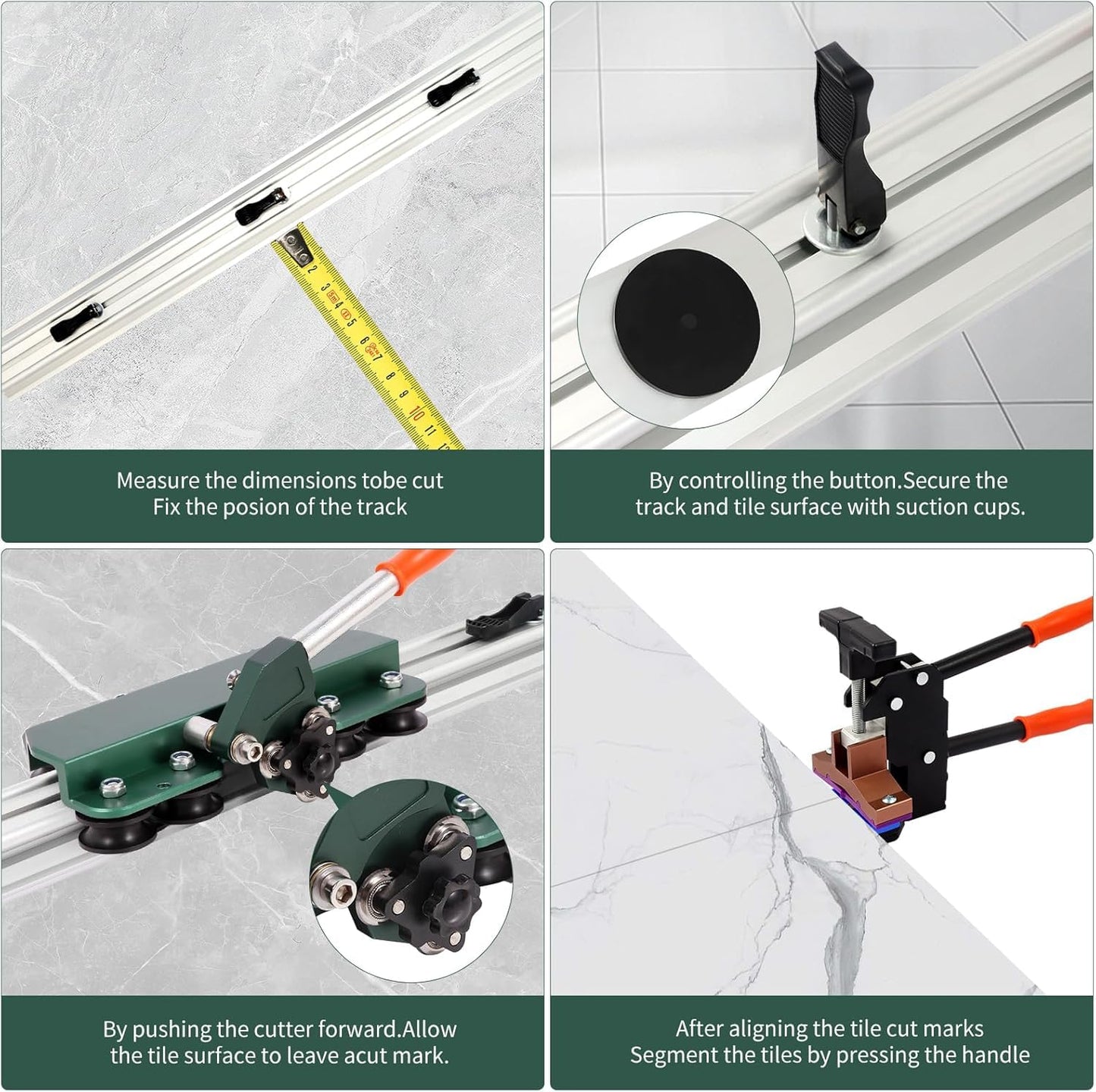 71" Manual Tile Cutter, Large Format Ceramic Tile Cutting Tool with Built-in Suction Cups & Tile Clamp, 3-Head Scoring Wheel System, for Up to 0.47-Inch Thick Tiles