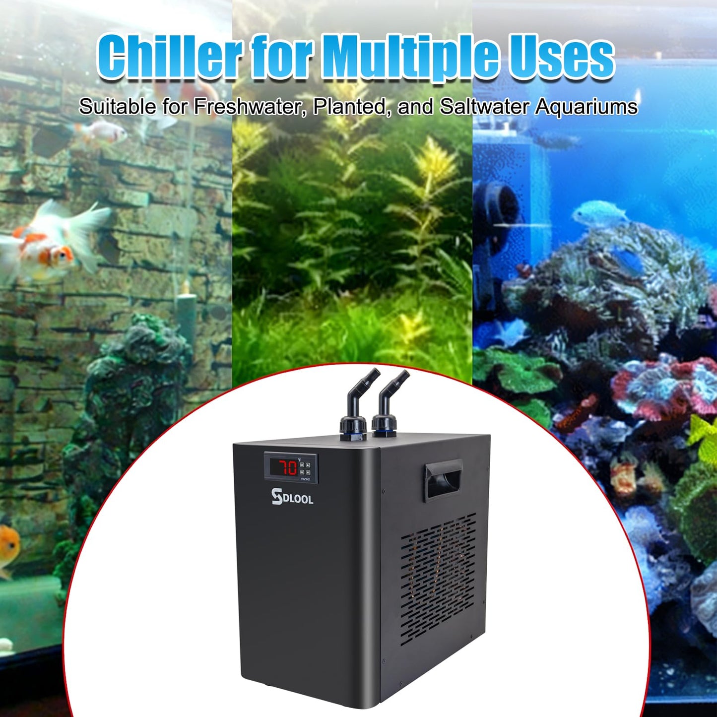 SDLOOL Aquarium Chiller 42gal, 1/10 HP Water Chiller 160L Fish Tank Hydroponics Cooling System with Quiet Design Refrigeration Compressor for Water Weeds Axolotl Jellyfish Coral Shrimp
