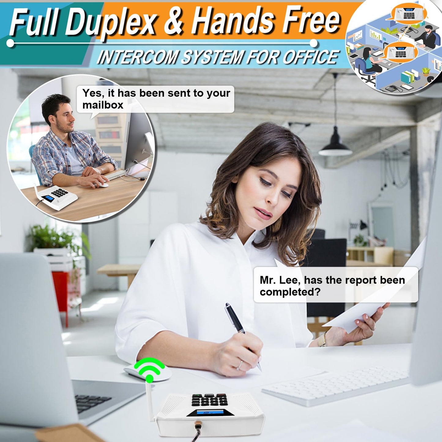SANZUCO Intercoms Wireless for Home Upgraded, Hands Free Intercom 5300ft, Real-Time Two Way Intercoms for Home with Group Call, Full Duplex Wireless Intercom System for Business Office(4 Pack)