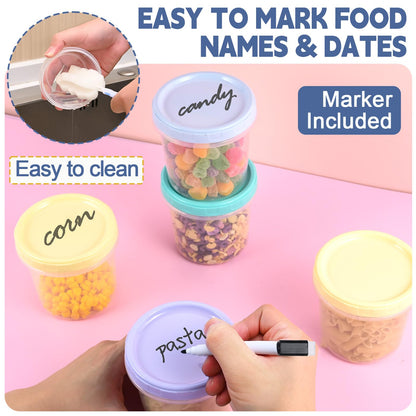 Yomarket 6pcs 16 oz Plastic Deli Containers with Screw Lids, Small Freezer Containers Reusable 2 Cup Food Storage Container with Pen & Brush for Snack Salad Fruit, Microwave & Dishwasher Safe BPA Free