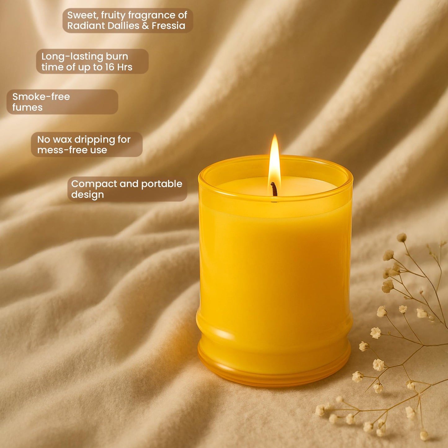 Lifescapes Scented Glass Candle - Radiant & Freesia, 160g | 28 Hours Approximate Burn Time | Premium Tumbler Design for Home Decor and Relaxation