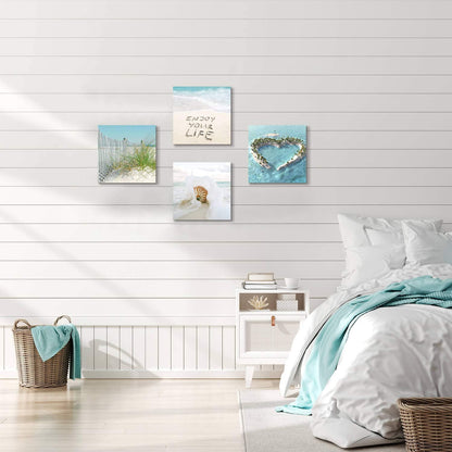 TAR TAR STUDIO Beach Scene Canvas Wall Art: Seaside Scenery Picture Print Seascape Painting Artwork for Living Room (12" x 12" x 4 PCS, Multiple Style)