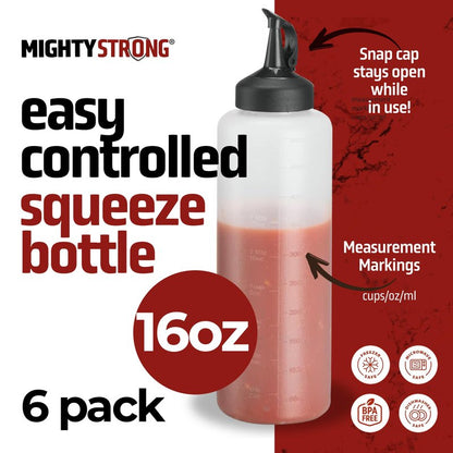 6 Pack Condiment Squeeze Bottles for Sauces and Liquids – 16 oz Plastic Refillable Squirt Bottles for Ketchup, Oils, and Condiments – Multipurpose Condiment Containers for Kitchen, BBQ & Cooking