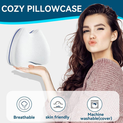 QISHFEN Knee Pillow for Side Sleepers Hip Pain Memory Foam - Leg Pillow for Side Sleeping Back, Sciatica, Knee Pain Relief - Side Sleeper Pillows with Washable Cover (2 Pack)