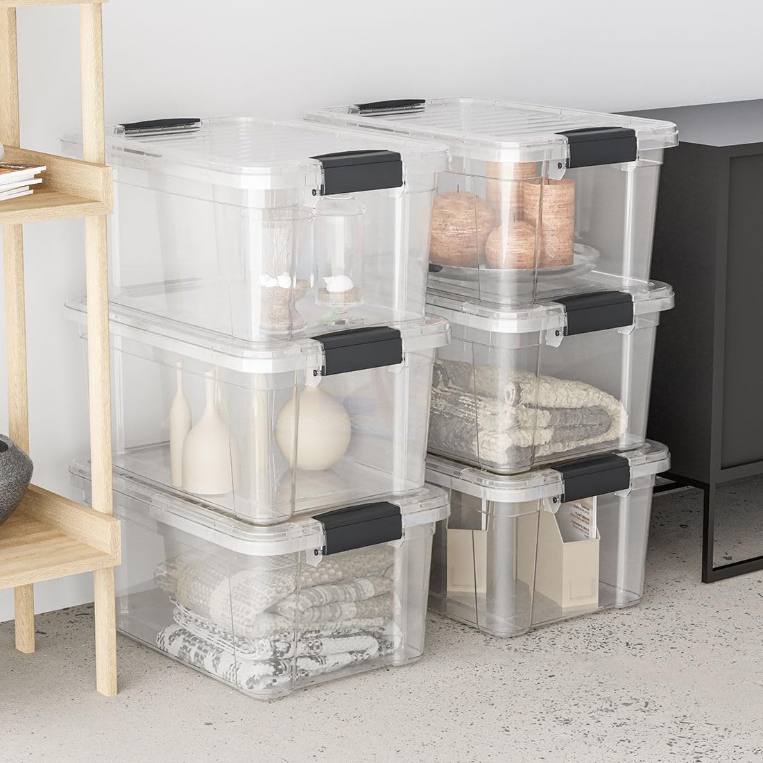 Superio Clear Plastic Storage Bin with Lid, 1.75 Qt, Non-Toxic, BPA Free, Odor Free, Organizer Storage Box, Stackable Plastic Tote for Home, Garage, School, and Office, X-Small