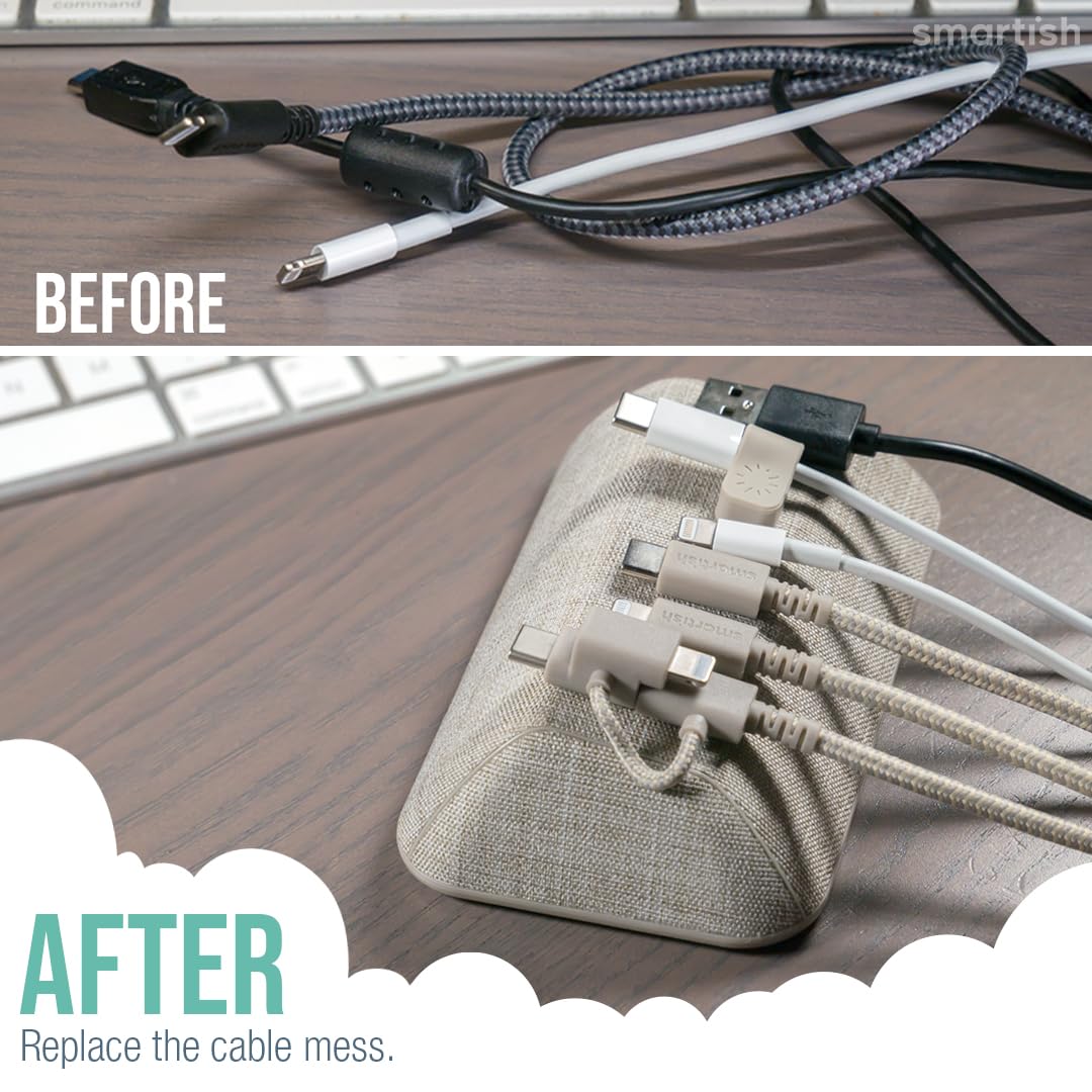 Smartish® Magnetic Cord Holder - Cable Wrangler Organizer with Magnet Clips for Charger Management on Desktop, Nightstand, or Side Table for All Cables, USB-C, Lightning Cables - Lightly Toasted Beige