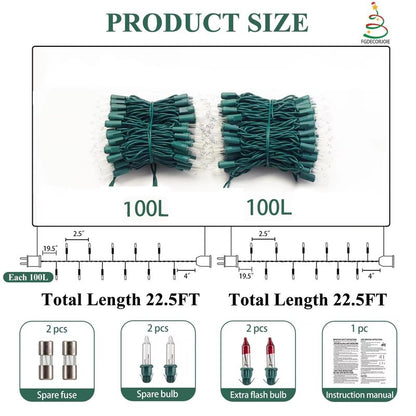 Christmas Lights Warm White,Connectable Incandescent Lighting String Green Wire Indoor Outdoor, 200 Counts(2x100) 45 FT Length,Christmas Tree Light, Holiday Decorations in Party Yard,Spring Summer