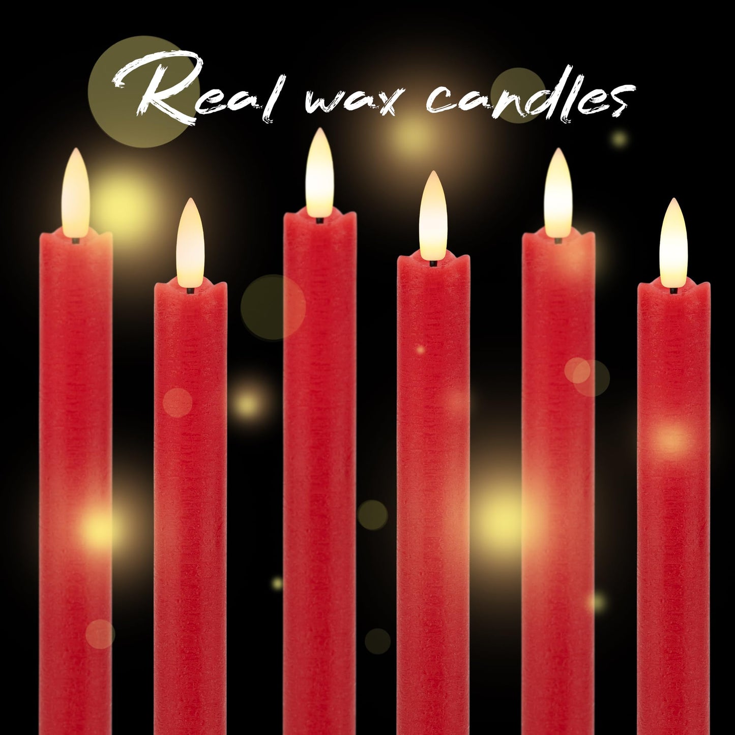 AFINETH Red Flameless Taper Candles with Rmote, 9.6" Real Wax Battery Operated Candles with 3D Wick, 6 Pack Flickering Led Candlesticks, Electric Candle for Home, Wedding, Party, Decor