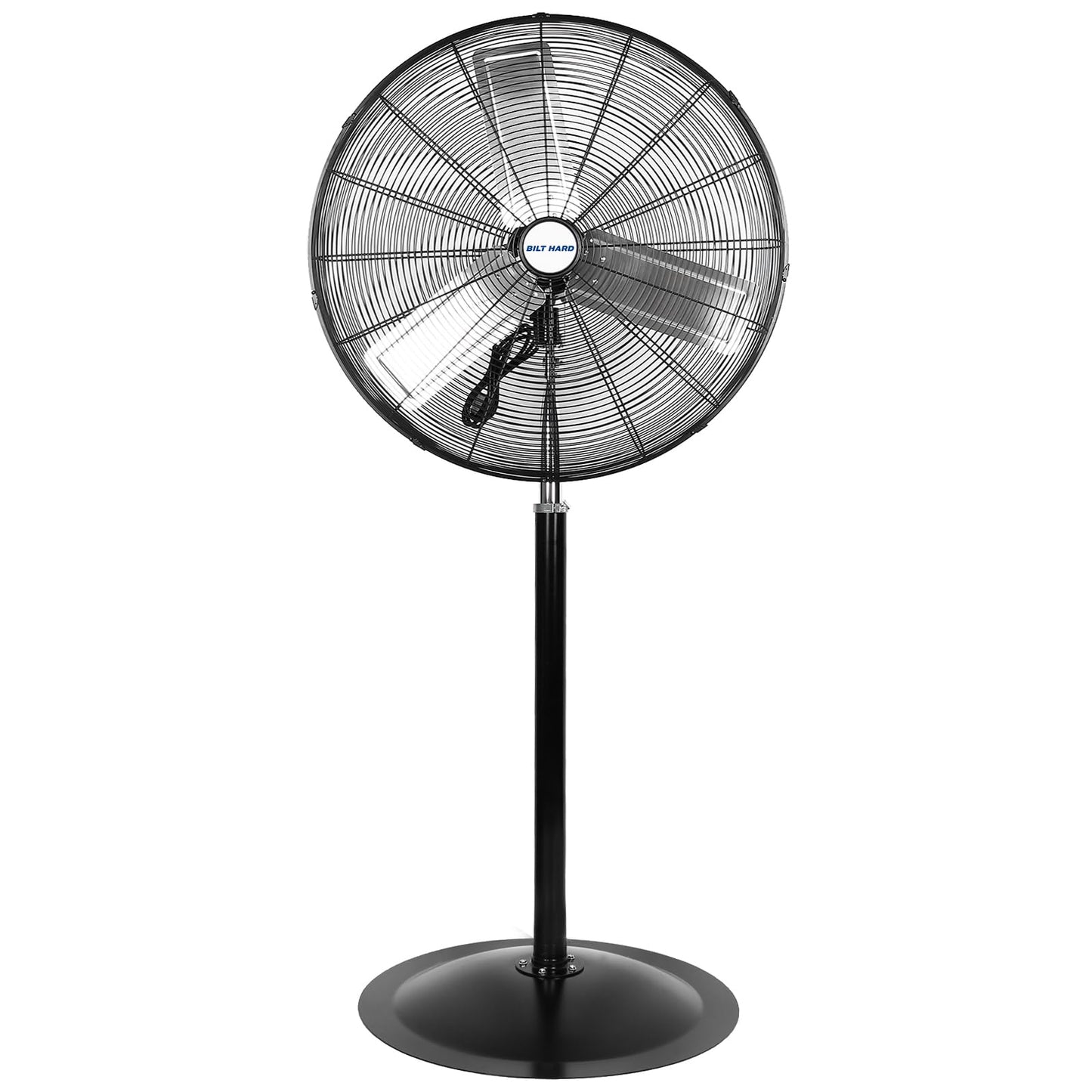 BILT HARD 6450 CFM 24" High Velocity Pedestal Oscillating Fan, 3-Speed Adjustable Height Industrial Floor Fan with Aluminum Blades, Metal Shop Fan for Commercial, and Garage