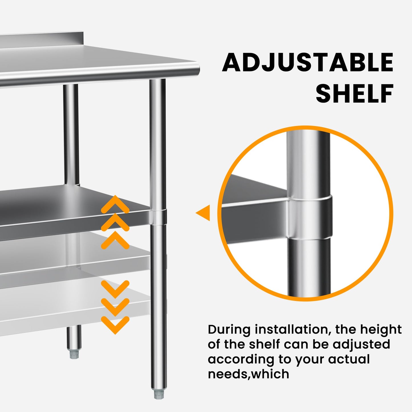 Derro Stainless Steel Table for Prep & Work, 24 x 48 in, Metal Commercial Heavy Duty Table with Backsplash and Adjustable Under Shelf and Foot for Restaurant, Home and Hotel