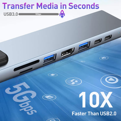 USB C HUB, USB C Adapter 11 in 1 Dongle with 4K HDMI, VGA, Type C PD, USB3.0, RJ45 Ethernet, SD/TF Card Reader, 3.5mm AUX, Docking Station Compatible with MacBook Pro/Air, Other Type C Laptops