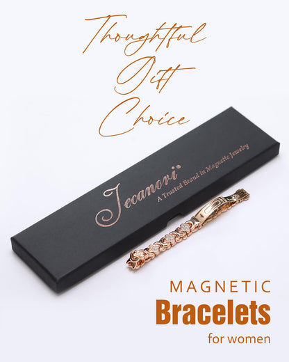 Jecanori Magnetic Bracelets for Women, Stainless Steels Magnetic Therapy Bracelet with Sparkling Cubic Zirconia,Four-leaf clover Jewelry Gift