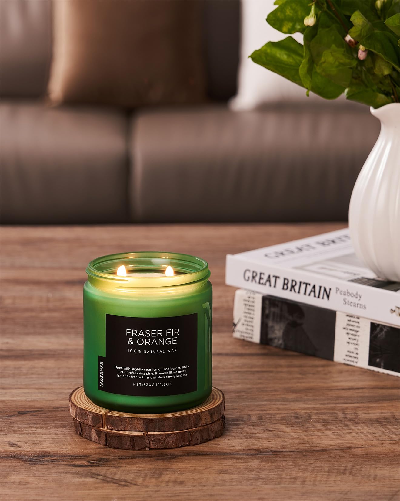 M&SENSE Fraser Fir Pine Scented Candle, Natural Soy Wax Non Toxic Candles 70 Hours 2 Cotton Wick 11.6oz Cozy Home Fragrance Aromatherapy Candle for Birthday Holiday Gifts for Mom Women