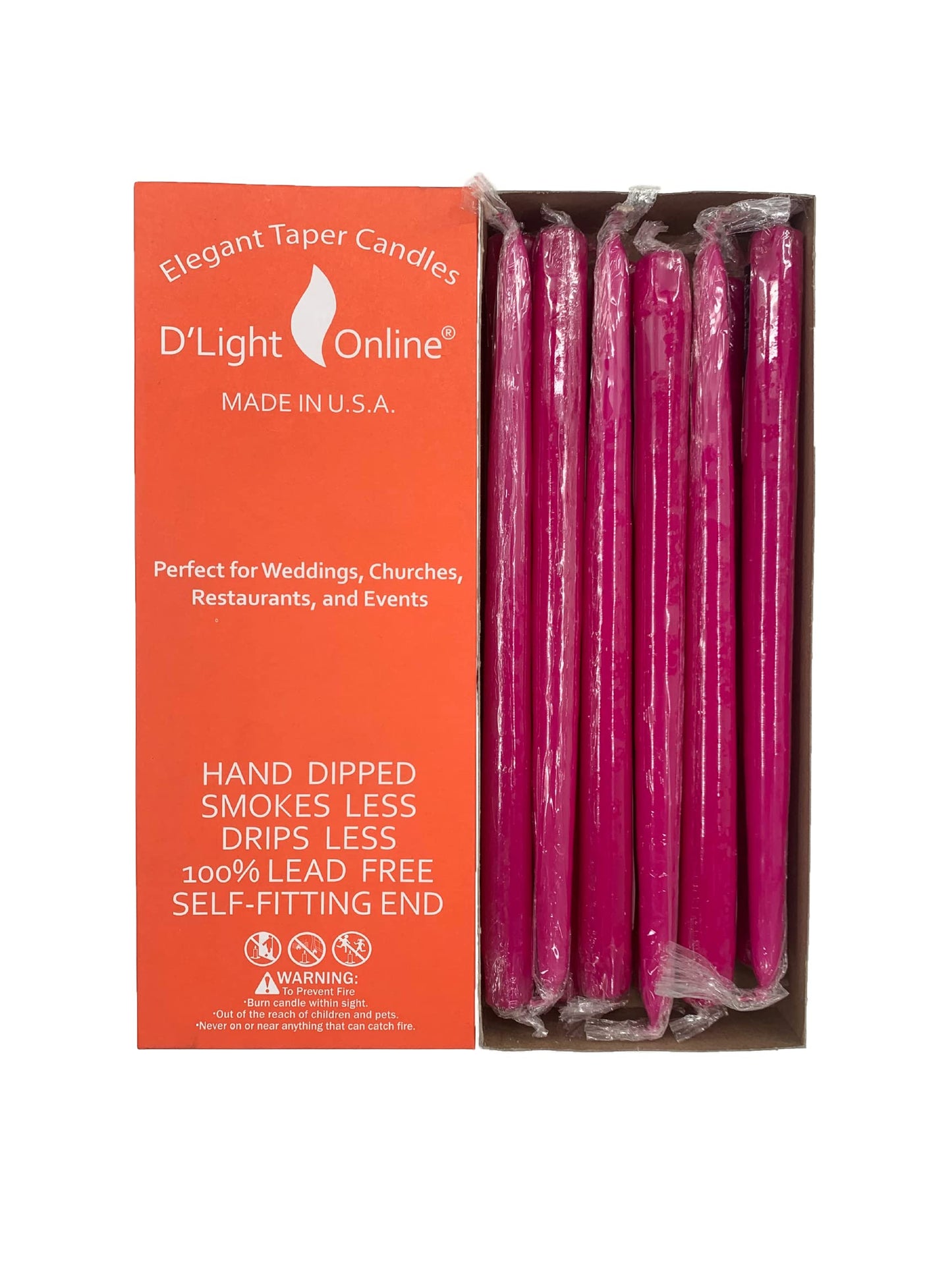 D'light Online Premium Quality Elegant 12" Berry Hot Pink - Fuchsia Taper Candles Premium Quality Hand-Dipped Tapered Candles, Dripless and Smokeless - Set of 12 Individually Wrapped (12 Inch, Berry)