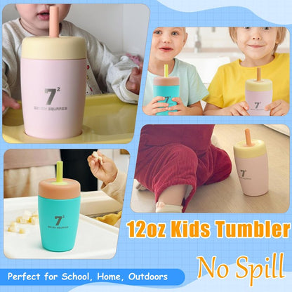 SEVEN SQUARED 72 12oz Kids Tumbler Spill Resistant with Lid and Silicone Straw, Insulated Kids Cups Stainless Steel Water Bottle, Dishwasher Safe BPA-FREE