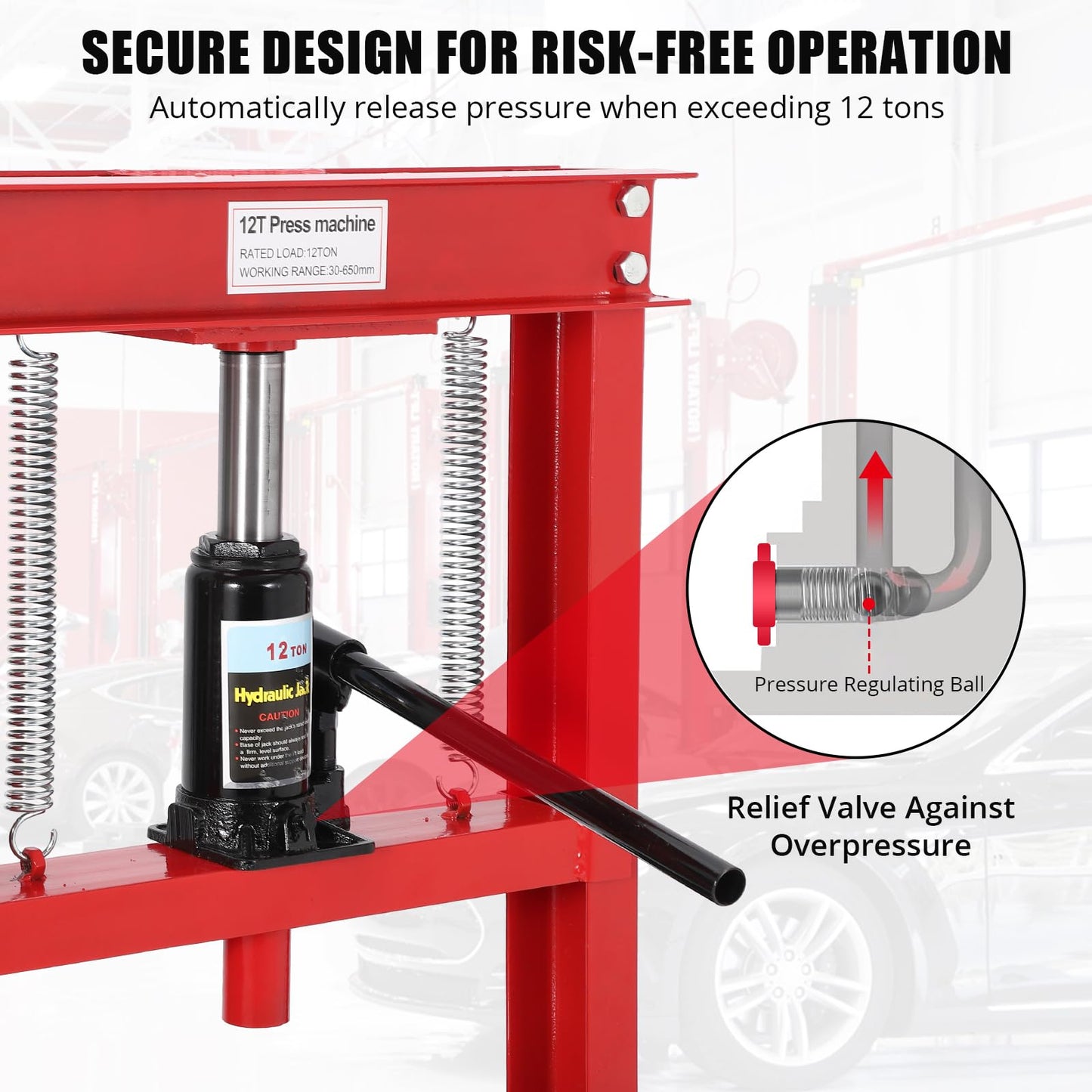 GarveeTech 12 T Hydraulic Press, H-Frame Bearing Press, Adjustable Working Table Height, Strong Load Capacity, for Car Repair Garage