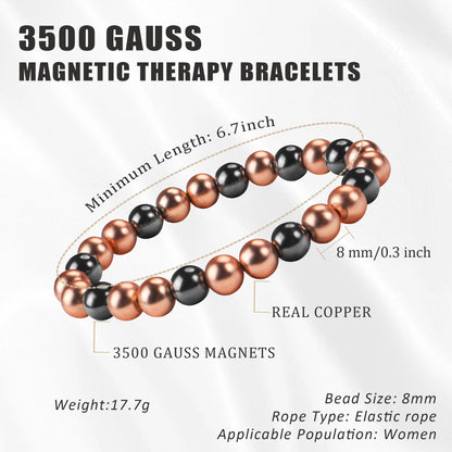 PEALICIOUS Copper Bracelet for Women and Men, 8MM Copper Magnetic Bracelet with 3500 Gauss Magnet Beads as Mother Day Gift for Mom, Cooper Hematite Jewelry Pulsera De Cobre para Mujer for Parents