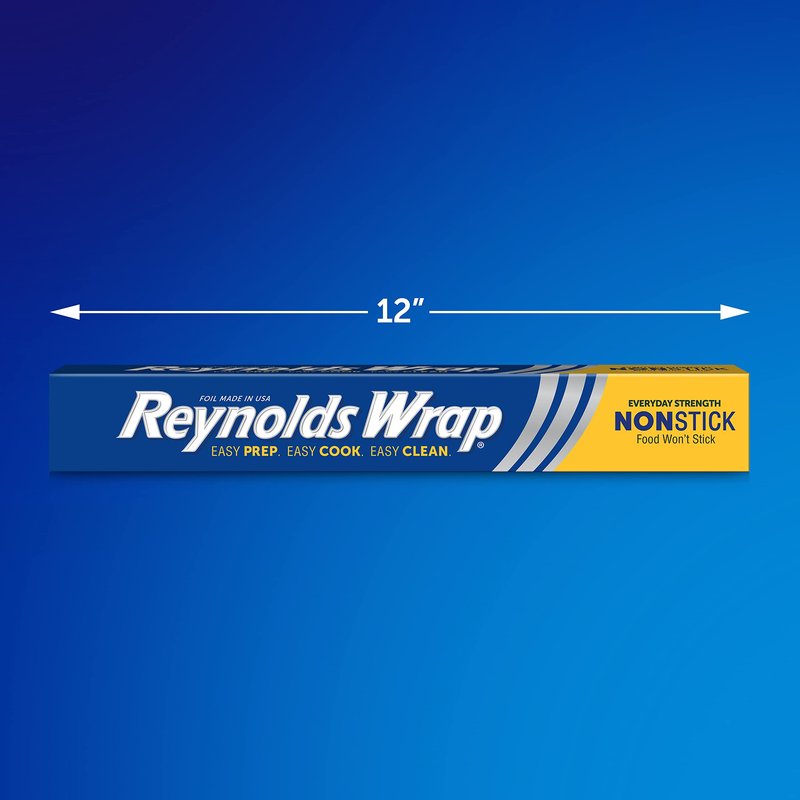 Reynolds Wrap Non Stick Aluminum Foil, Nonstick Aluminum Foil Roll, Prevents Food Sticking and Messy Cleanup, Great for Covering Casseroles and leftovers, 43.33 Yards x 12 Inches, 130 Sq.Ft.