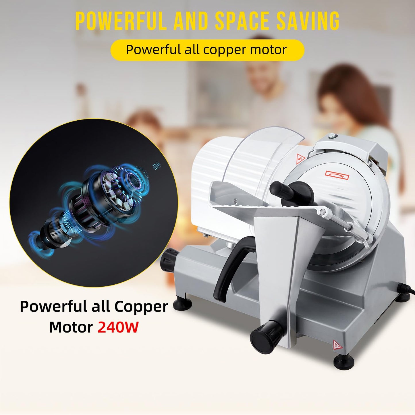 10-Inch Fully-Automatic Commercial Meat Slicer,Meat Slicer Machine for Home Kitchen,240W Dual Motor,Stainless Steel,0-12mm Adjustable Thickness,Electric Deli Food Slicer for Home & Commercial Use