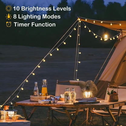 Minetom Globe String Lights - Plug in 33 ft 100 LED Crystal Globe Fairy Lights with 8 Lighting Modes and Remote for Patio Yard Porch Garden Pool Tent Beach Bedroom Wedding Party Decor, Warm White