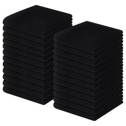 Homaxy 100% Cotton Waffle Weave Kitchen Dish Cloths, Ultra Soft Absorbent Quick Drying Dish Towels, 12 x 12 Inches, 24-Pack, Black