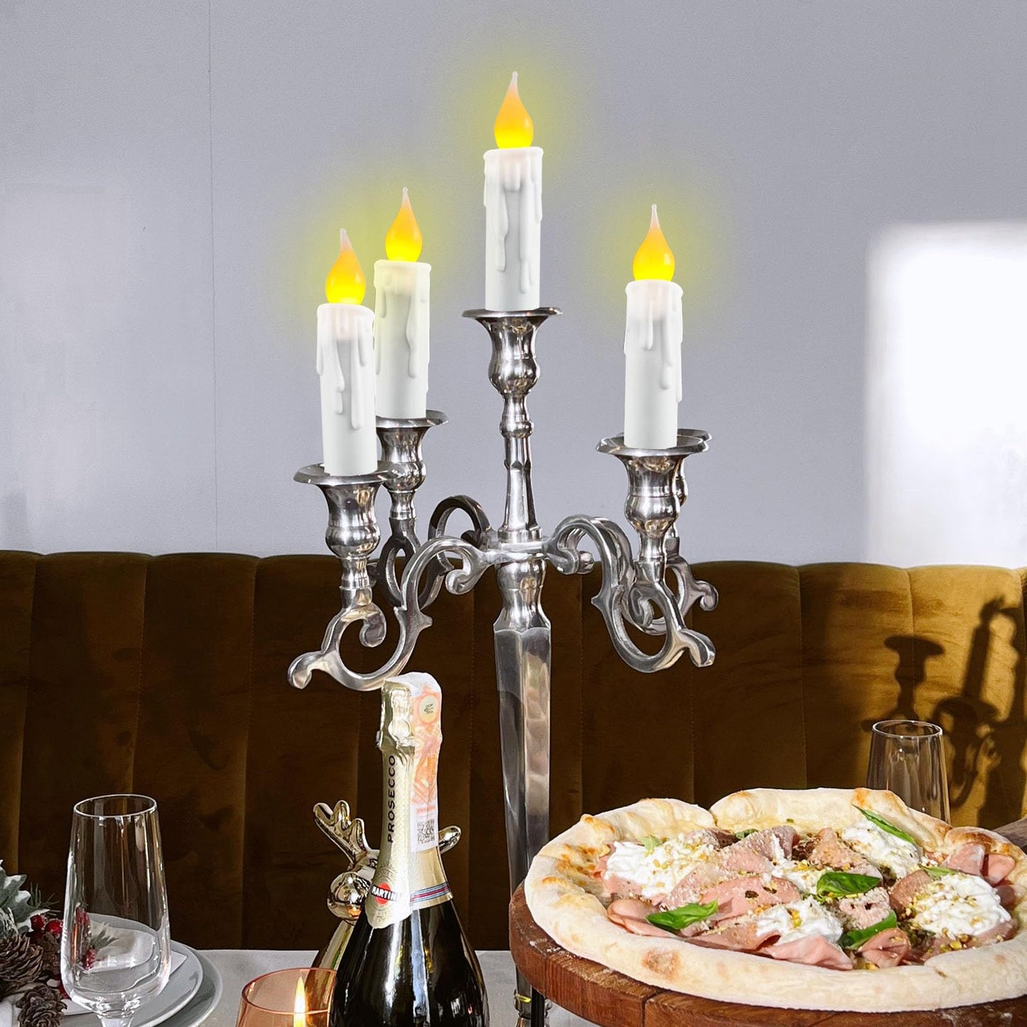 Short Flameless Taper Candles with Flickering Flame Realistic 6 Hour Timer,Small White Battery Operated LED Candlesticks for Christmas Halloween Decor,Set of 4 PCS