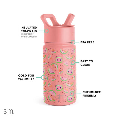 Simple Modern Kids Summit Water Bottle with Straw Lid | CoComelon 14oz Stainless Steel Cup Insulated Tumbler for Toddlers, School | CoComelon Pink Melon