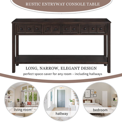 Merax Wood Narrow Console Table with Drawers and Bottom Shelf for Entryway Hallway Front Door Espresso
