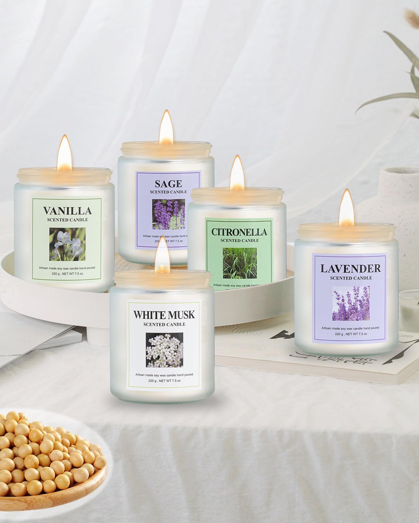GITRANG 4 Pack Sage Candle Set, 30 oz 200 Hour Home Aromatherapy Jar Candles, Long Lasting Aromatherapy Candles for Bedrooms Yoga Rooms Lounges Gardens Patios Balconies and Camping