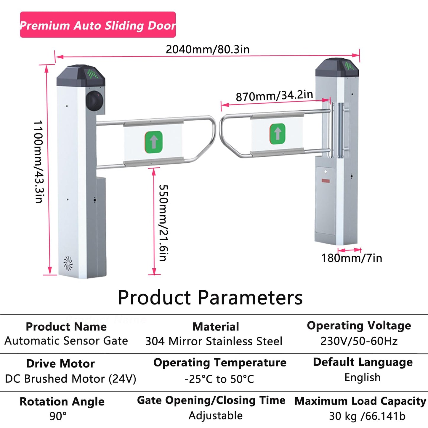 Jiayiyoux Public Entrance Automatic Turnstile with Radar Sensing, Automatic Swing Gate, 90° Swing Gate for Stores, Featuring Reverse Alarms & LED Indicators,Black