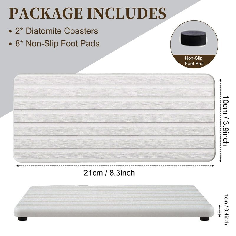 2 PCS Premium Diatomite Coasters with Grooved Design - Ultra Thirsty Absorbent Stone Tray for Soaps Dish, Plants, Toiletries - Keep Your Bathroom & Kitchen Counter Tops Dry & Tidy (8.27 x 3.94 Inches)