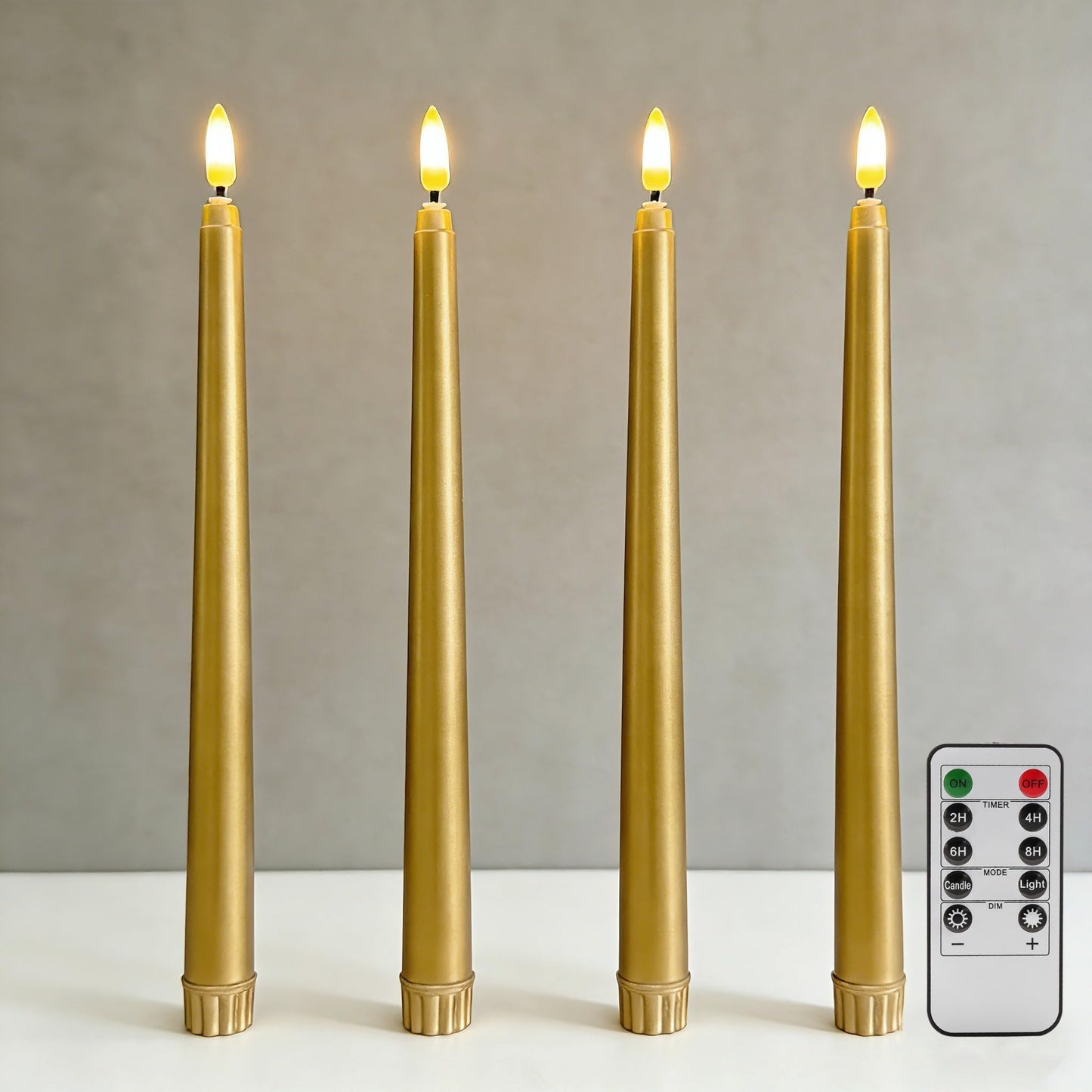 Ni-JASW Gold Flameless Taper Candles with Remote, Flickering Battery Powered LED Candlesticks Set of 4