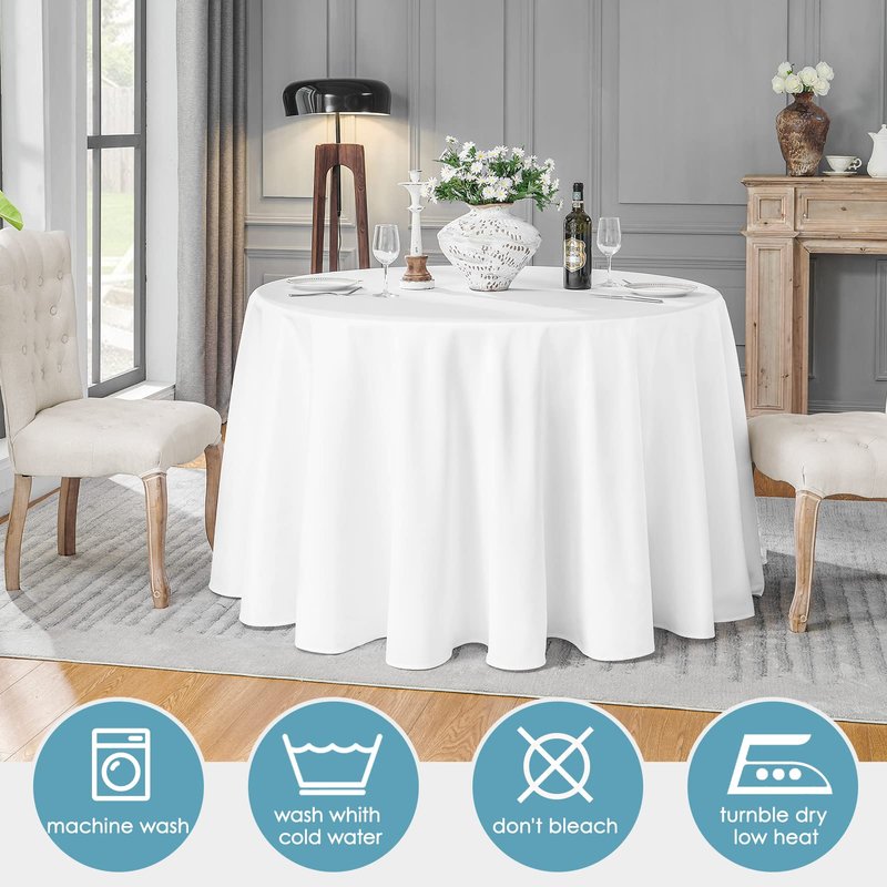 VidaFete 10 Pack 120inch Round Tablecloth Polyester Table Cloth, Stain Resistant and Wrinkle Polyester Dining Table Cover for Kitchen Dinning Party Wedding Round Tabletop Buffet Decoration(White)