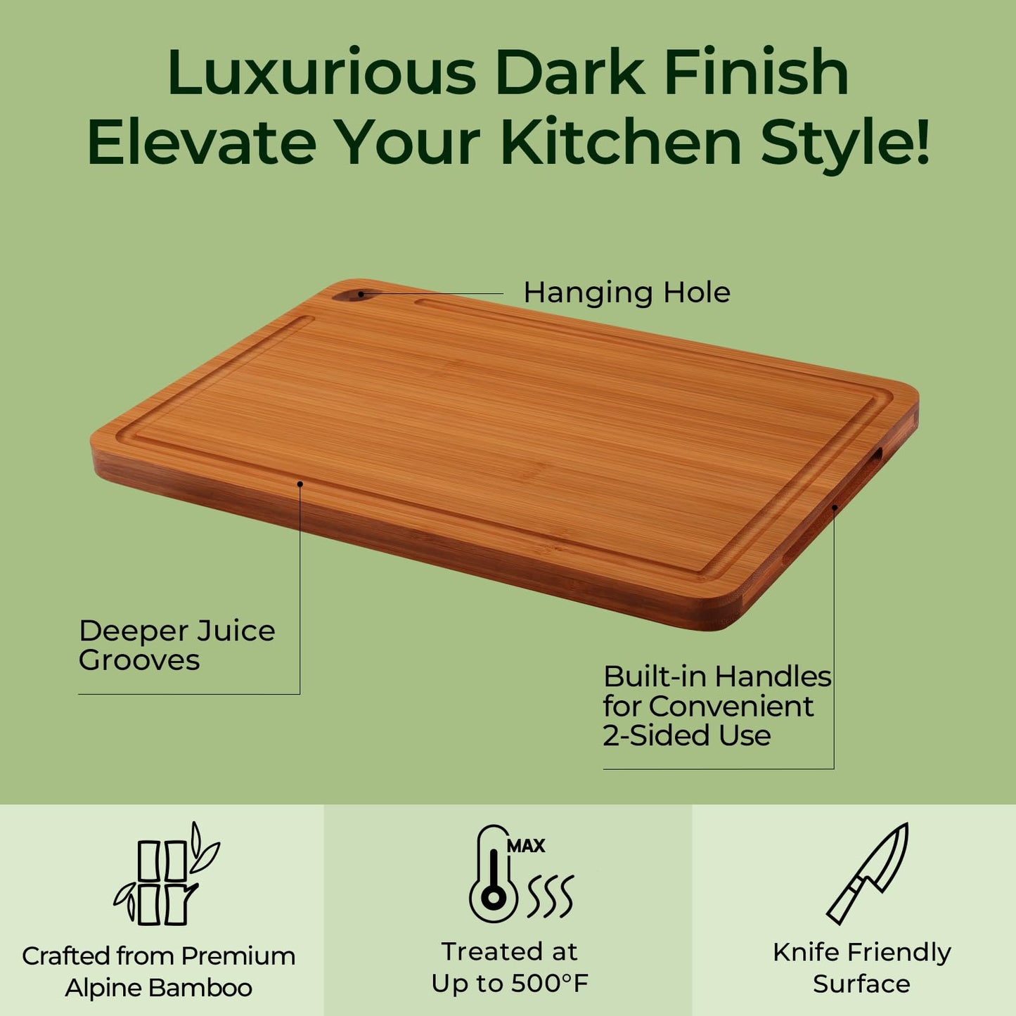 Bamboo Cutting Board, Durable Wood Cutting Boards for Kitchen with Deep Juice Grooves & Built-in Handles, Ideal Charcuterie & Chopping for Meat, Vegetables and Fruits Ideal Kitchen Gifts