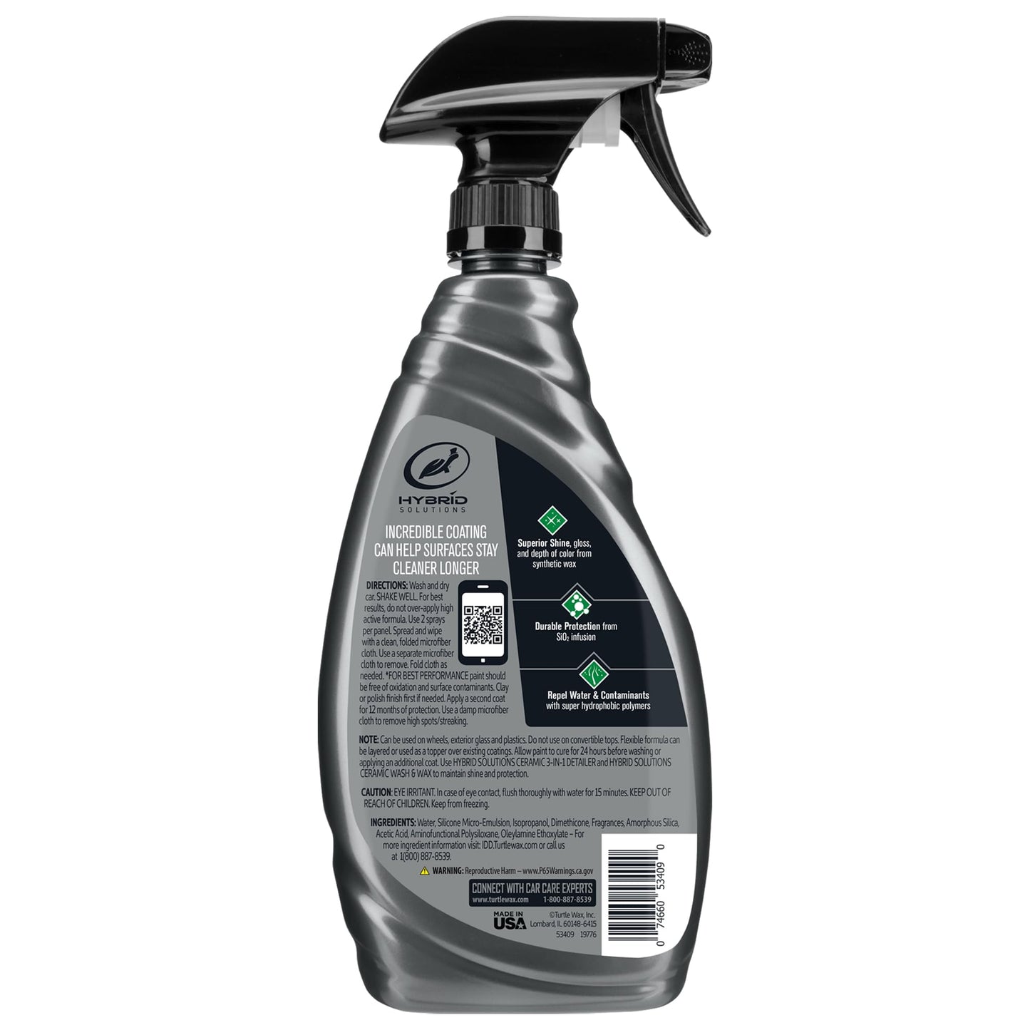 Turtle Wax 53409 Hybrid Solutions Ceramic Spray Coating, Incredible Shine and Protection for Car Paint, Extreme Water Beading, Safe for Cars, Trucks, Motorcycles, RV's and More, 16 oz. (Pack of 1)