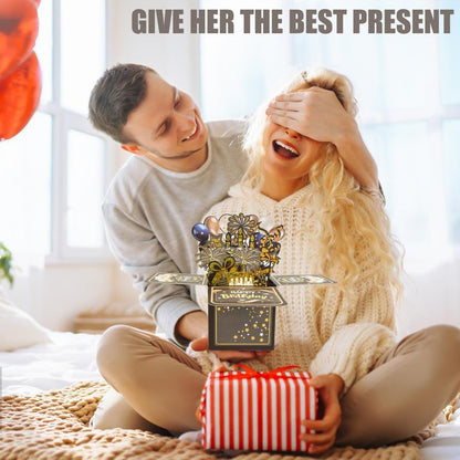 Surprise Pop Up Happy Birthday Cards, Lovely 3D Birthday Card for Adults and Kids with Envelopes, Unique Design Handmade Foldable Greeting Cards for Daughter, Son, Mom, Dad, Friend（Black）