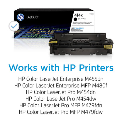HP 414X Black High-yield Toner Cartridge | Works HP Color LaserJet Enterprise M455dn, MFP M480f; HP Color LaserJet Pro M454 Series, MFP M479 Series