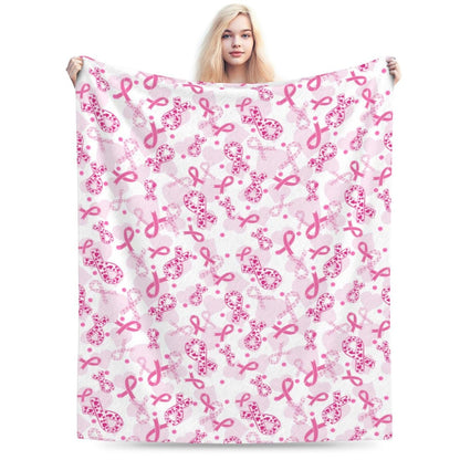 Breast Cancer Awareness Pink Ribbon Blanket - Soft Flannel Throw for Women, 40x50inches