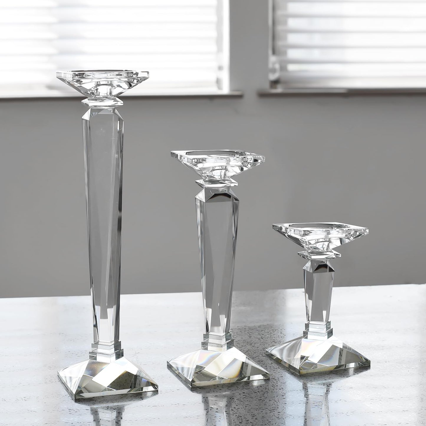 kitCom Crystal Candle Holders Set of 3, 9",10.5",11.5" Tall Crystal Candlestick Holders, Candlestick Holders Taper Candle Holders for Table Wedding Housewarming Gifts Decor
