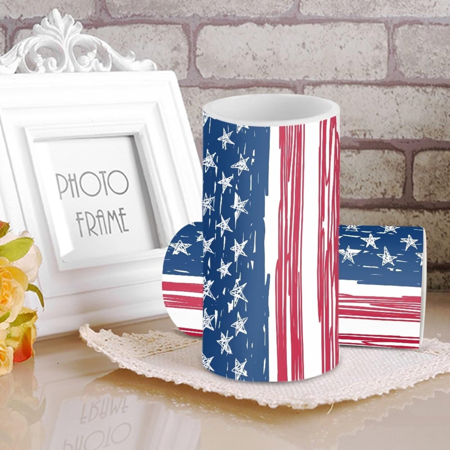 NETILGEN Patriotic USA Flag Flameless LED Candles with Battery Operated Set of 2 with Timer Remote Control July 4th American Flag Independence Day Decor