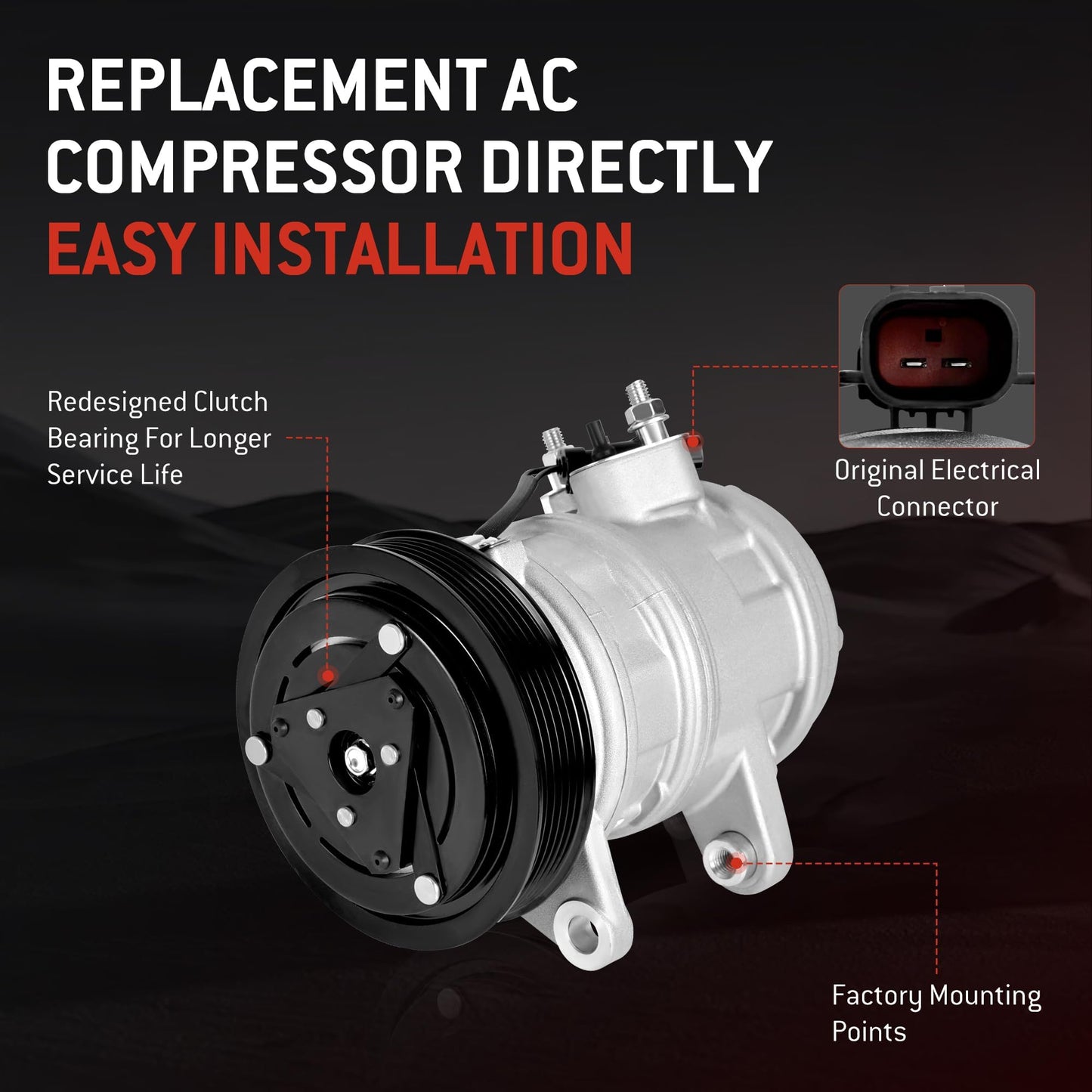 HYR Automotive Air Conditioning Compressor AC Compressor with Clutch Compatible with Dodge Nitro 2007-2008, Jeep Liberty 2006-2008, 3.7L Sport Utility, 6 grooves, Replace# 55111400AA, R5111400AF