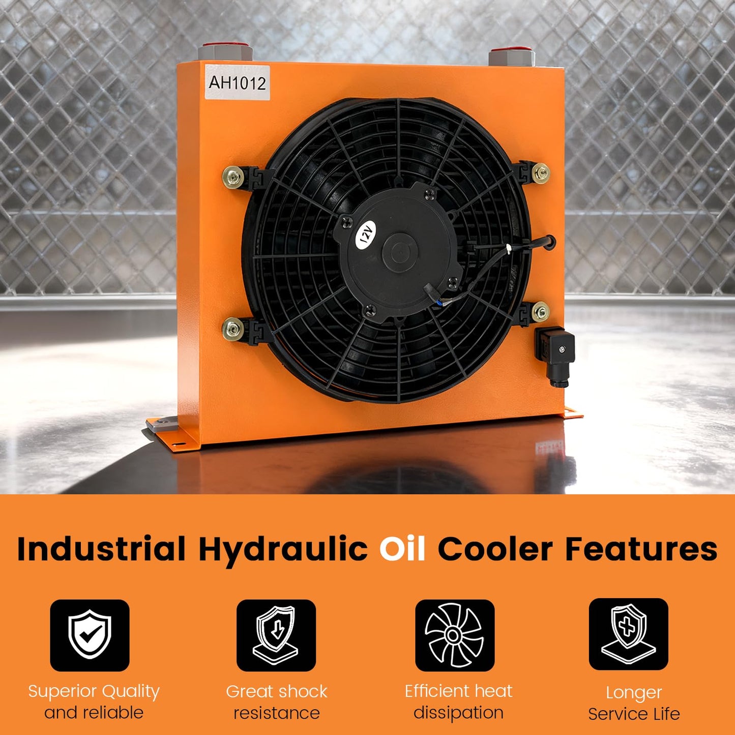 AH1012T-CA Industrial Hydraulic Oil Cooler 12VDC 100L/min 120W Air Cooled Oil Radiator with Precise Welding & Efficient Fan Replace # AH1012T