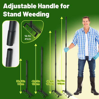 Garden Hoe & Stirrup Hoe, 2-in-1 Weed Puller Gardening Tools with 76" Heavy Duty Long Adjustable Handle, 12 Teeth Hula Garden Hoe with Rake for Weeding, Cultivating, Loosening Soil, Digging & Raking