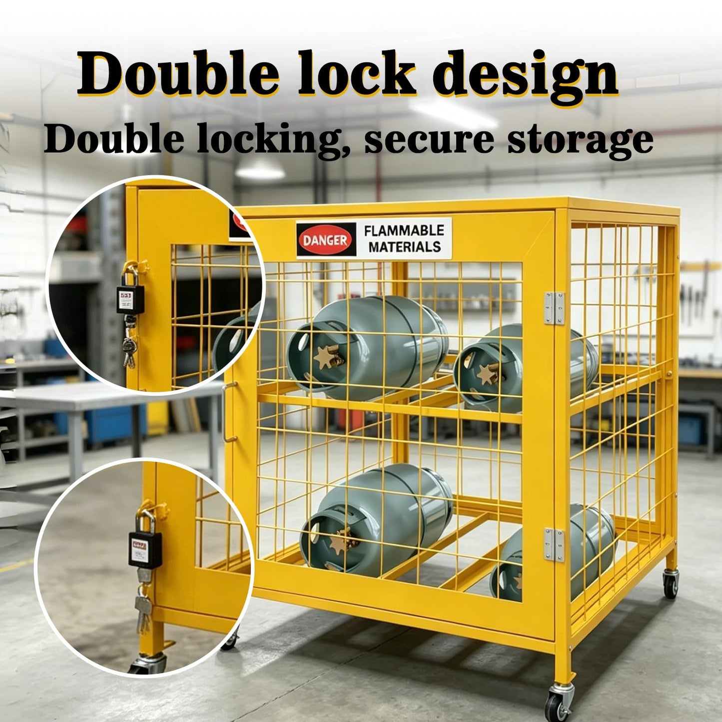 WHBDDM Tank StorageCabinet,30x30x38 inch HorizontalCylinder Storage Cabinet, Gas CylinderCabinet with Yellow Powder CoatFinish