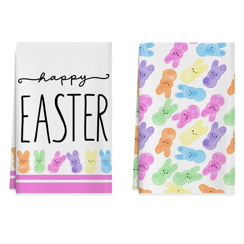XCHI Happy Easter Colorful Cute Bunny Rabbits Easter Kitchen Towels Dish Towels 18x26 Inch Home Decorations Hand Towels Set of 2 Drying Dishcloth