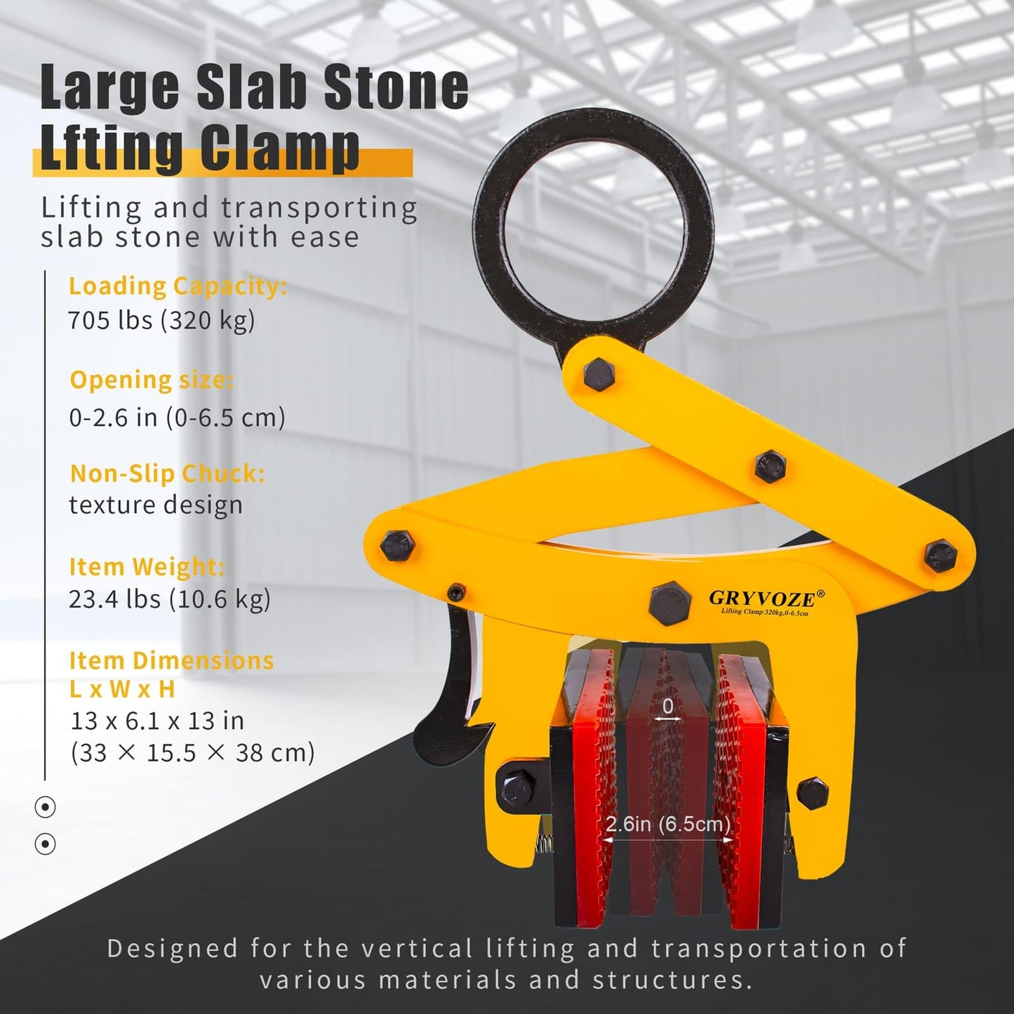 GRYVOZE 705 lbs Large Slab Stone Lfting Clamp, 0-2.6" A Shaped Granite Slab Lifting Clamp, Scissor Lifter Clamp, Stone Carry Clamps Slab Lifter for Marble, Granite, Concrete Slabs, Steel Pate