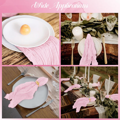 96 Pcs Light Pink Gauze Cheesecloth Napkins, 20 x 20 Inch Wrinkled Rustic Boho Dinner Napkins for Wedding,Dinner,Family Everyday Use/Parties