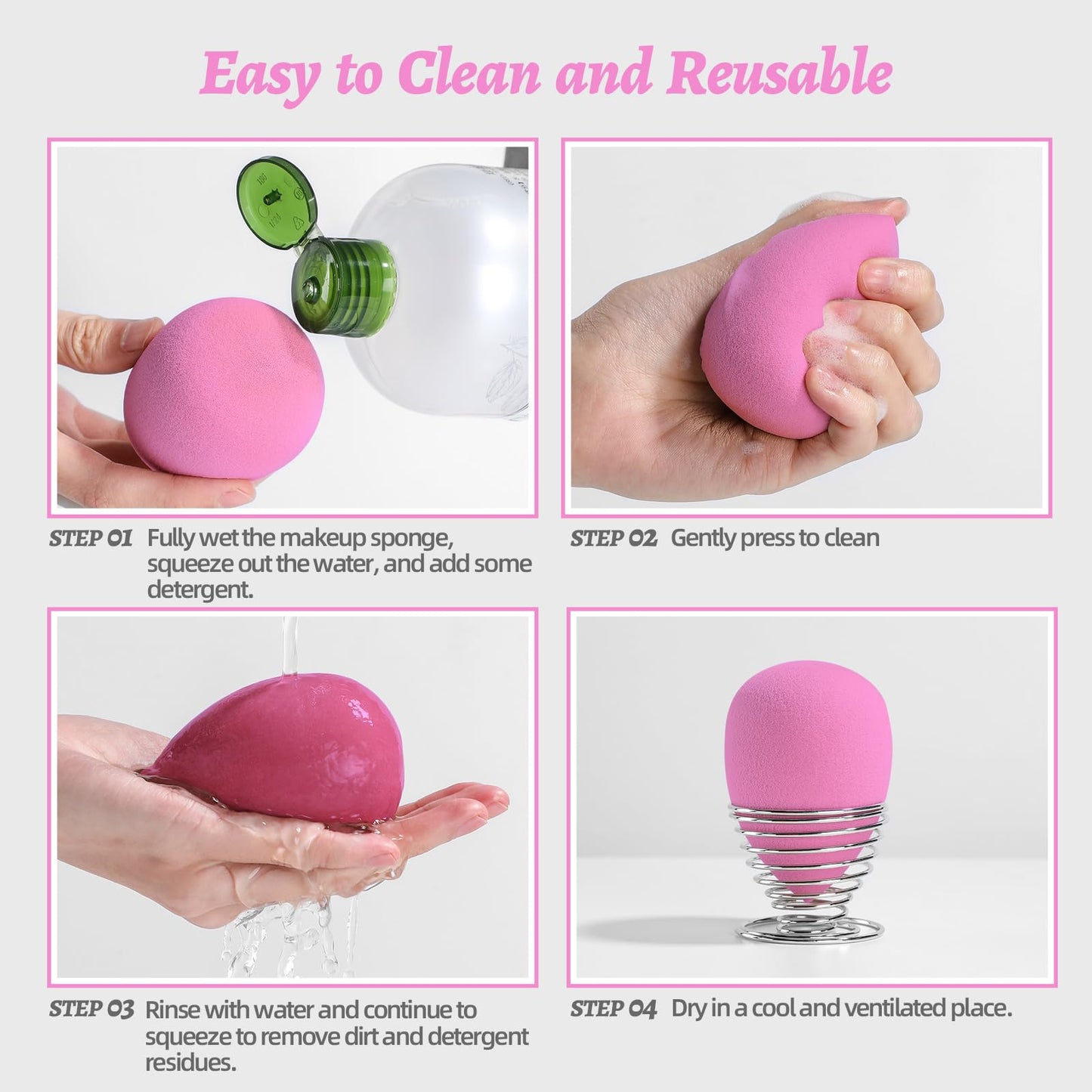 Makeup Sponge Set BS-MALL with Storage Case 7 Pcs for Liquid, Cream, and Powder,SAVE Foundation with 1 Mini Makeup Sponge For Travel Daily Use (A-Pink）